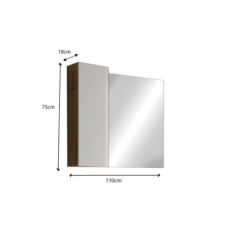 Miroir 110 cm BURGA avec colonne en blanc brillant et décor chene cadiz