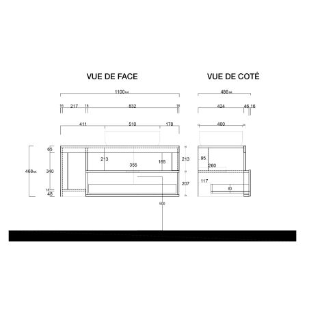 Meuble suspendu avec vasque BURGA 110 cm en blanc brillant et décor chene cadiz