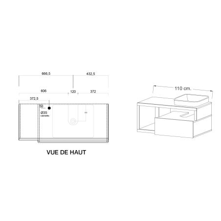 Meuble suspendu avec vasque BURGA 110 cm en blanc brillant et décor chene cadiz