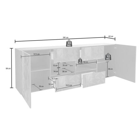 Buffet 2 portes - 4 tiroirs VENEZIA BLANC 241 cm