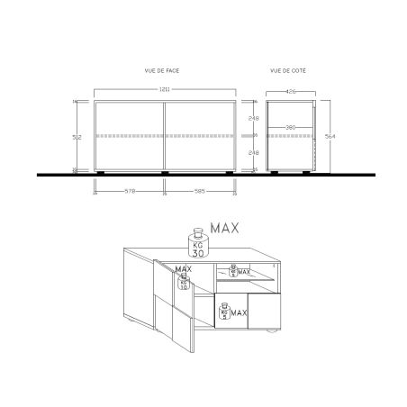 Meuble TV 1 porte - 1 tiroir CARO BLANC 122 cm