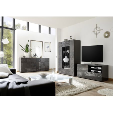 Meuble TV 1 porte - 1 tiroir CARO GRIS 122 cm