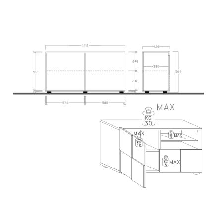 Meuble TV 1 porte - 1 tiroir CARO CHENE 122 cm