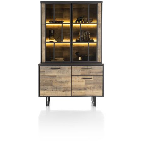 Avalon, vaisselier 127 cm - 2-portes + 1-tiroir + 2-portes en verre (+ LED) - Henders&Hazel