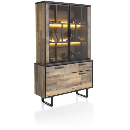 Avalon, vaisselier 127 cm - 2-portes + 1-tiroir + 2-portes en verre (+ LED) - Henders&Hazel