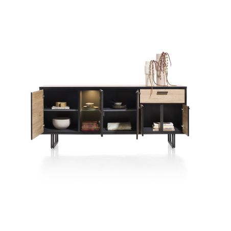 Avalon, buffet 200 cm. - 4-portes + 1-tiroir + 1-porte en verre (+ LED) - Henders&Hazel