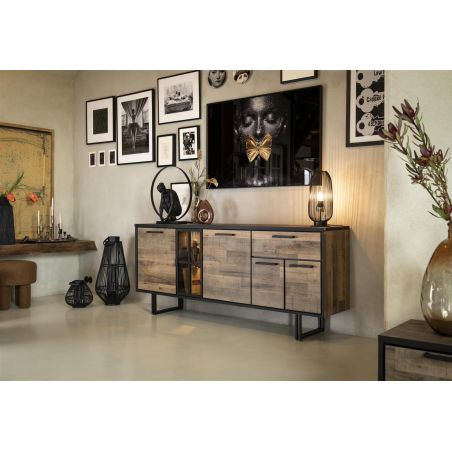 Avalon, buffet 200 cm. - 4-portes + 1-tiroir + 1-porte en verre (+ LED) - Henders&Hazel