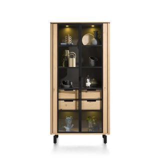Livada, vitrine 100 cm. - 2-portes en verre + 2-tiroirs - Henders&Hazel