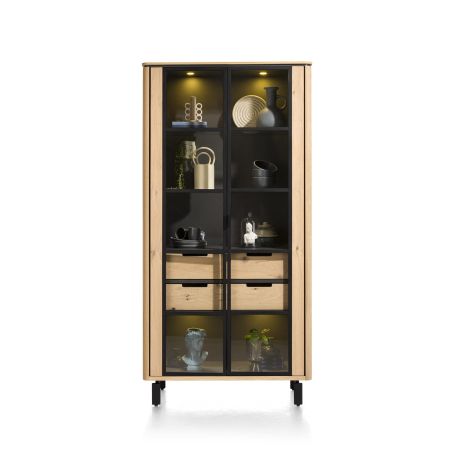 Livada, vitrine 100 cm. - 2-portes en verre + 2-tiroirs - Henders&Hazel