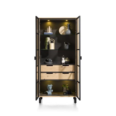 Livada, vitrine 100 cm. - 2-portes en verre + 2-tiroirs - Henders&Hazel