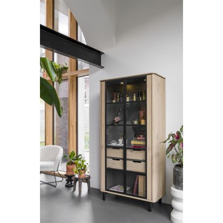 Livada, vitrine 100 cm. - 2-portes en verre + 2-tiroirs - Henders&Hazel