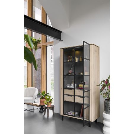 Livada, vitrine 100 cm. - 2-portes en verre + 2-tiroirs - Henders&Hazel