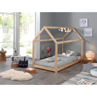 Lit cabane 90x200 cm Coby en pin massif coloris naturel ou blanc