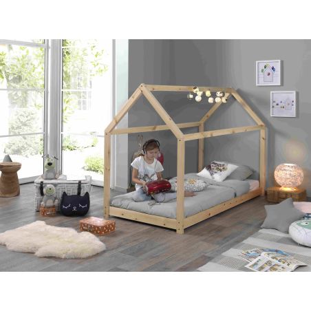 Lit cabane 90x200 cm Coby en pin massif coloris naturel ou blanc