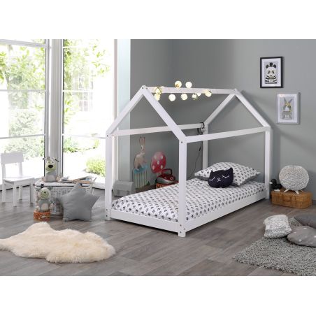 Lit cabane 90x200 cm Coby en pin massif coloris naturel ou blanc