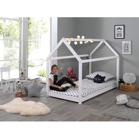 Lit cabane 90x200 cm Coby en pin massif coloris naturel ou blanc