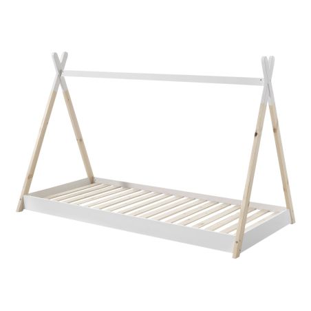 Lit cabane 90x200 cm TIPI en pin massif coloris naturel et blanc