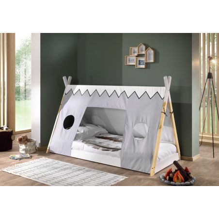 Lit cabane 90x200 cm TIPI en pin massif coloris naturel et blanc
