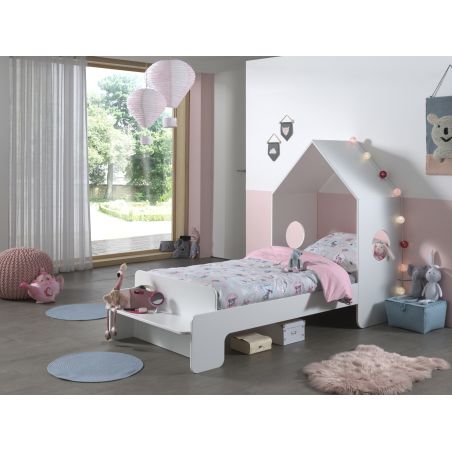 Lit cabane 90x200 cm Capucine en MDF blanc mat