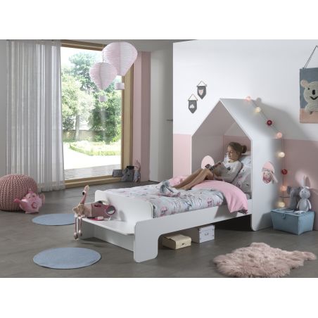 Lit cabane 90x200 cm Capucine en MDF blanc mat