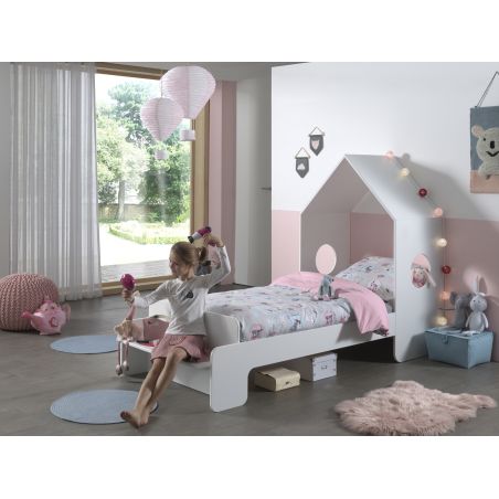Lit cabane 90x200 cm Capucine en MDF blanc mat