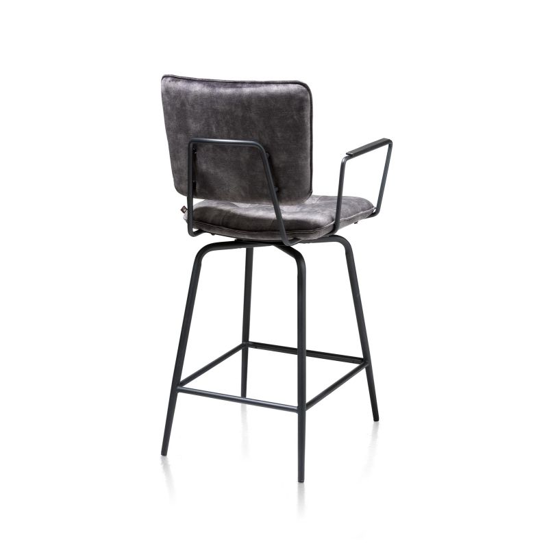 Manou, chaise de bar avec accoudoirs - off black - tissu Karese - Henders and Hazel