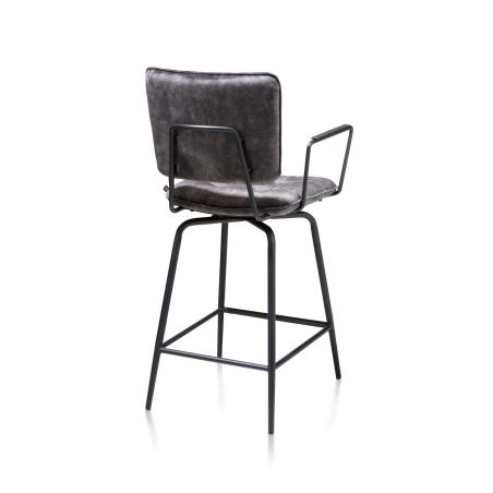 Manou, chaise de bar avec accoudoirs - off black - tissu Karese - Henders and Hazel