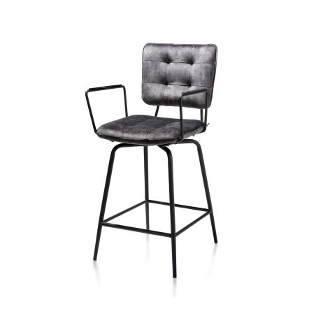 Manou, chaise de bar avec accoudoirs - off black - tissu Karese - Henders and Hazel