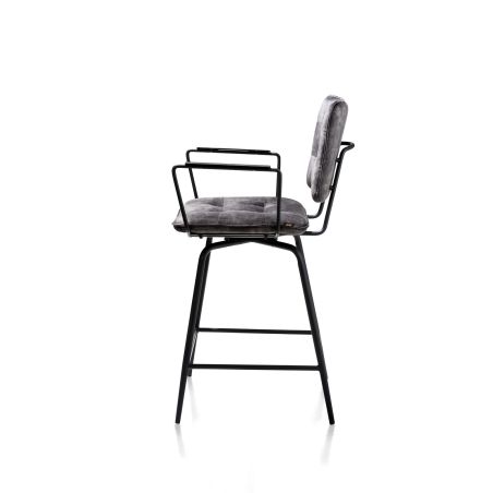 Manou, chaise de bar avec accoudoirs - off black - tissu Karese - Henders and Hazel