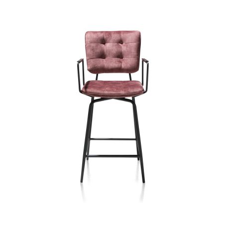 Manou, chaise de bar avec accoudoirs - off black - tissu Karese - Henders and Hazel