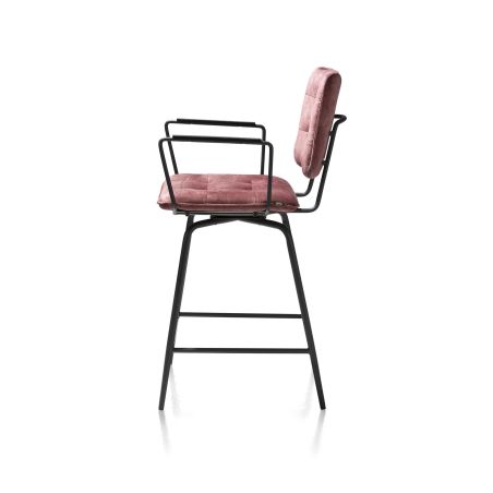 Manou, chaise de bar avec accoudoirs - off black - tissu Karese - Henders and Hazel