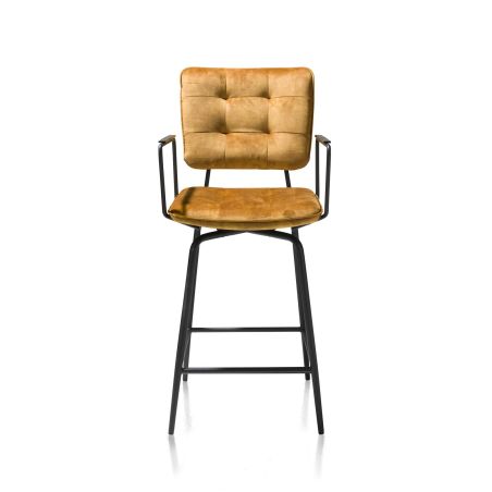 Manou, chaise de bar avec accoudoirs - off black - tissu Karese - Henders and Hazel