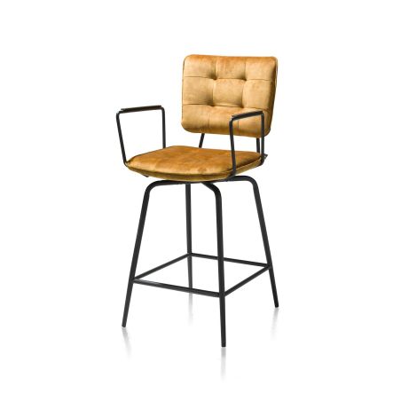Manou, chaise de bar avec accoudoirs - off black - tissu Karese - Henders and Hazel