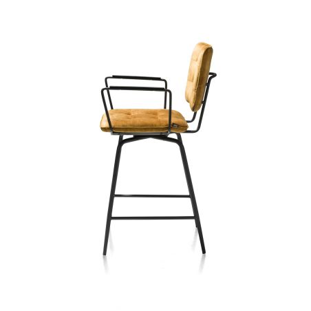 Manou, chaise de bar avec accoudoirs - off black - tissu Karese - Henders and Hazel