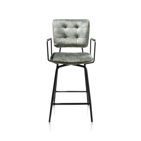 Manou, chaise de bar avec accoudoirs - off black - tissu Karese - Henders and Hazel