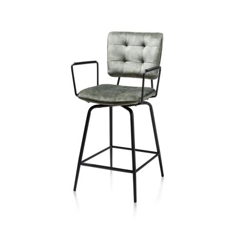 Manou, chaise de bar avec accoudoirs - off black - tissu Karese - Henders and Hazel