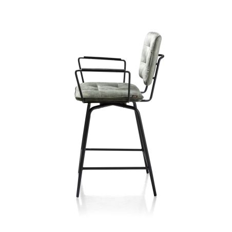 Manou, chaise de bar avec accoudoirs - off black - tissu Karese - Henders and Hazel