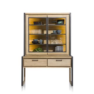 Metalo, vaisselier 140 cm - 2-portes en verre (+ LED) + 2-tiroirs - Henders&Hazel