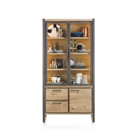 Metalo, vitrine 2-portes verres + 1-porte + 2-tiroirs (+ LED) - Henders&Hazel