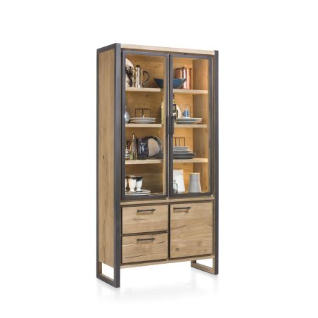 Metalo, vitrine 2-portes verres + 1-porte + 2-tiroirs (+ LED) - Henders&Hazel