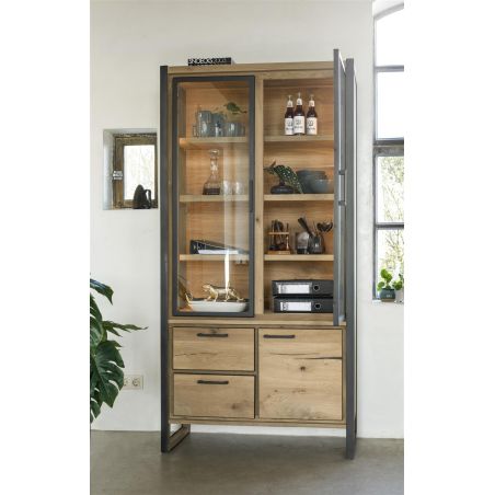 Metalo, vitrine 2-portes verres + 1-porte + 2-tiroirs (+ LED) - Henders&Hazel