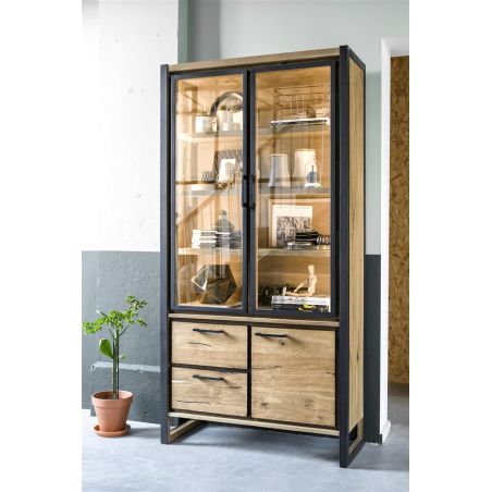 Metalo, vitrine 2-portes verres + 1-porte + 2-tiroirs (+ LED) - Henders&Hazel