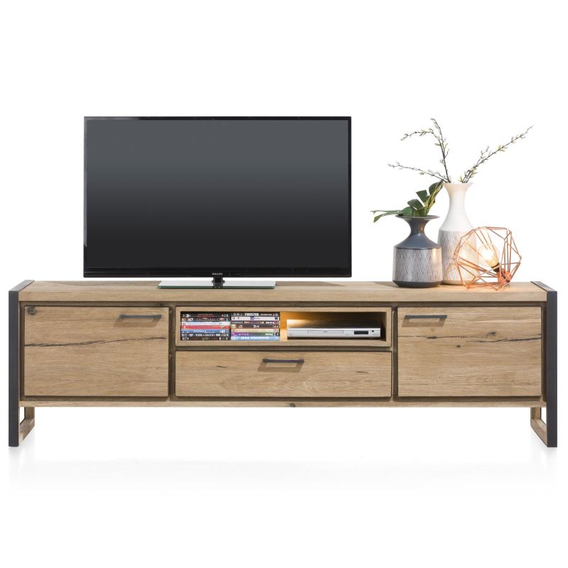 Metalo, lowboard 2-portes + 1-tiroir + 1-niche - 210 cm (+ LED) - Henders&Hazel