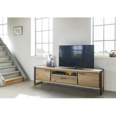Metalo, lowboard 2-portes + 1-tiroir + 1-niche - 210 cm (+ LED) - Henders&Hazel