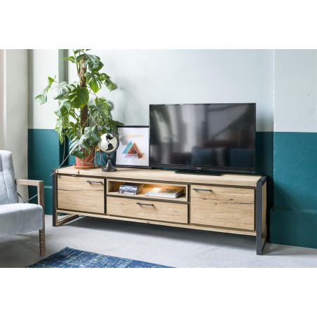 Metalo, lowboard 2-portes + 1-tiroir + 1-niche - 210 cm (+ LED) - Henders&Hazel