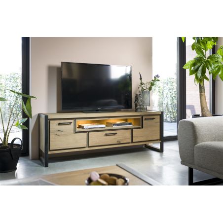 Metalo, lowboard 2-portes + 1-tiroir + 1-niche - 170 cm (+ LED) - Henders&Hazel