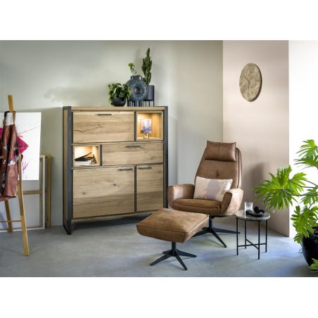 Metalo, highboard 2-portes + 1-tiroir + 1-porte abattante + 2-niches (+LED) - Henders&Hazel