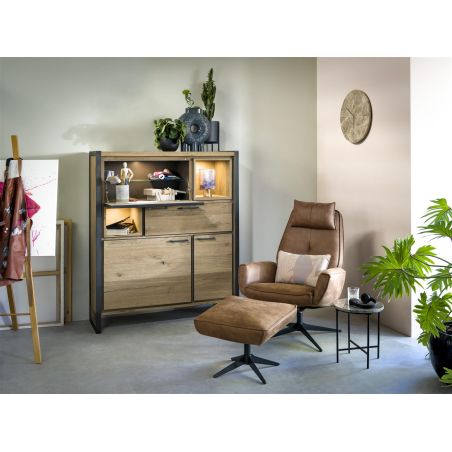 Metalo, highboard 2-portes + 1-tiroir + 1-porte abattante + 2-niches (+LED) - Henders&Hazel