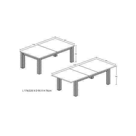 Table extensible 170-220 cm KAMINO avec 4 pieds bois