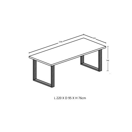 Table de repas KAMINO en 190 cm ou 220 cm avec pieds U en métal